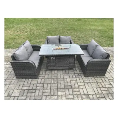 Fimous Rattan Outdoor Garden Furniture Sofa Set Gas Fire Pit Dining Table Gas Heater with Love S