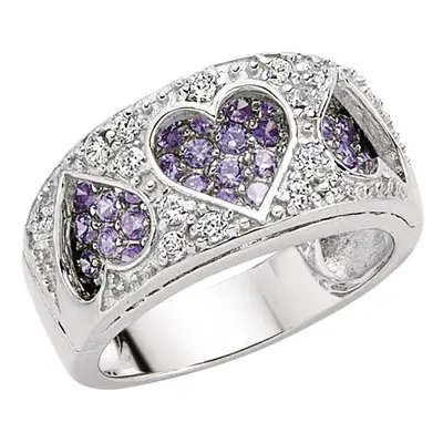 (M) Jewelco London Sterling Silver - Rhodium - Violet & White CZ - Ring