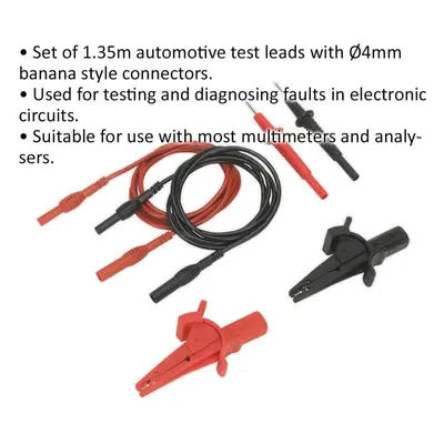 6 Piece Automotive Test Lead & Crocodile Clip Set - Electronic Circuit Diagnosis