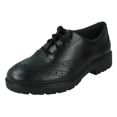 (Black, UK 3.5 Child) Girls Clarks Lace Up Brogue Detailed School Shoes Loxham Brogue Y