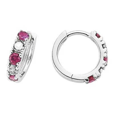 Jewelco London Ladies Sterling Silver Ruby-Red & White Cubic Zirconia Alternating Eternity Huggi