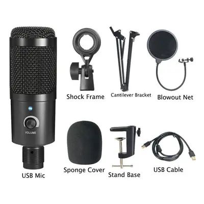 (B) Condenser Microphone Suit USB Radio Recording KSong Gaming Live Streaming Broadcast Mic for 