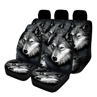 (#1) 7PCS Wolf Print Car Auto Front Seat Cover Protector Universal Fit For SUV