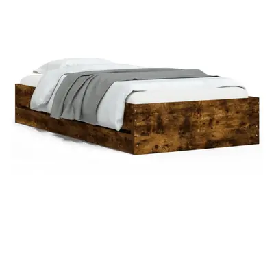 (smoked oak, x cm) vidaXL Bed Frame with Drawers Mattress Foundation Bed Base Engineered Wood