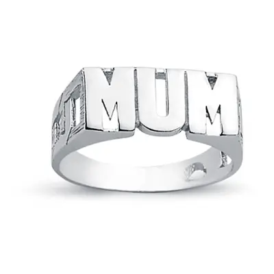 (Q) Jewelco London Rhodium Plated Sterling Silver MUM Signet ID Ring 8mm