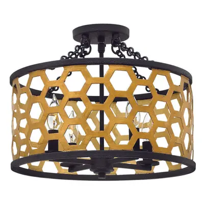 4 Bulb Semi Flush Light Hexagonal Laser Cut Steel Sunset Gold Black LED E14 60W