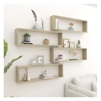 vidaXL 4x Wall Cube Shelves Sonoma Oak Chipboard Storage Hanging Floating Unit