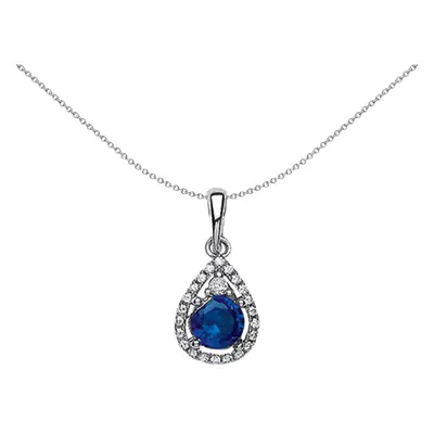 Jewelco London Ladies Sterling Silver Sapphire-Blue Cubic Zirconia Halo Tear of Joy Pendant Neck