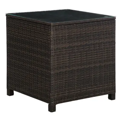 Outsunny Side Table Furniture Tempered Glass Garden Patio Wicker Brown