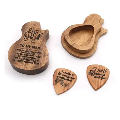 Wooden Guitar Pick Box Holder Collector with PCS Wood Picks Accessories