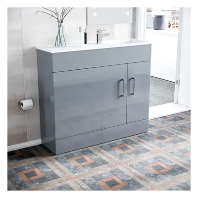 James 1000mm Freestanding Grey Slimline Vanity Cabinet, White Resin Basin