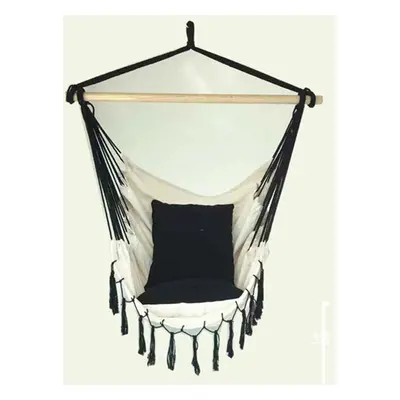 (Black) Tassel Hammock Chair With Rod Outdoor Indoor Dormitory Bedroom Yard Travel Camping For C