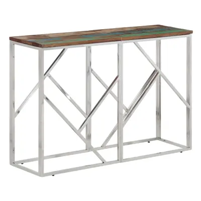 vidaXL Console Table End Table Silver Stainless Steel and Solid Wood Reclaimed