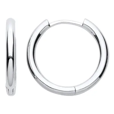 Jewelco London Ladies Rhodium Plated Sterling Silver Round Tube Polished Hinged Huggie Hoop Earr