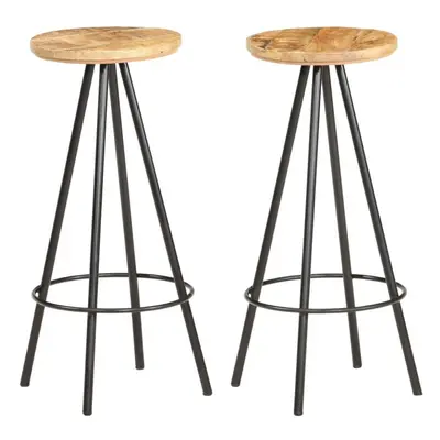 vidaXL 2x Rough Mango Wood Bar Stools Bistro Pub Counter Chairs Restaurant