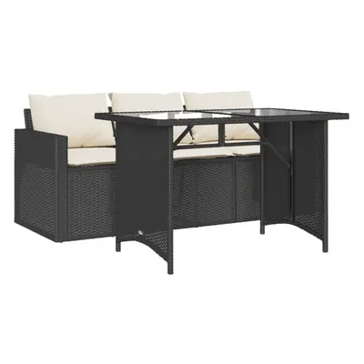 vidaXL Garden Dining Set Piece with Cushions 3-seater Sofa Black Poly Rattan