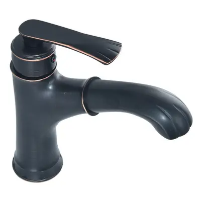 (Black) Copper Bathroom Basin Faucet Pull Out Spring Sprayer Tap Hot and Cold Water Single Hole 