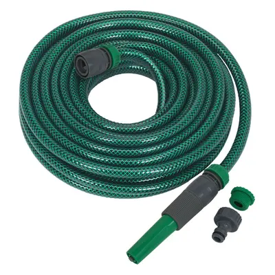 15m Green PVC Water Hose - Spray Jet Nozzle - Female Waterstop Tap Connectors