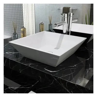 vidaXL Basin Square Ceramic White 41.5x41.5x12cm Bathroom Countertop Sink