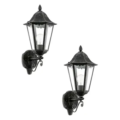 2 PACK IP44 Outdoor Wall Light Black & Silver Patina Up Lantern 1x 60W E27