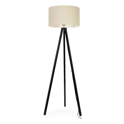 ValueLights Barbro Black Wood Tripod Floor Lamp with Large Natural Reni Shade