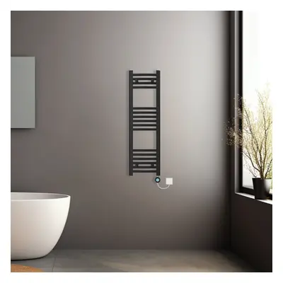 (Black, 1000x300mm) Prefilled Electric Heated Towel Rail Radiator Curved Thermo Smart WiFi