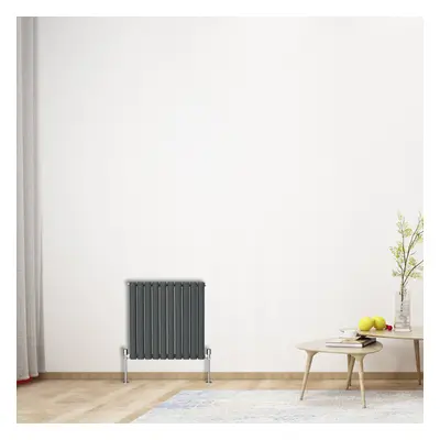 (Horizontal 600x590mm - Double) NRG Oval Column Designer Radiator Bathroom Central Heating Anthr