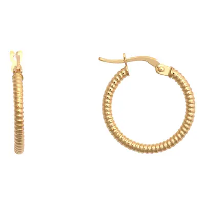 Jewelco London Ladies 9ct Yellow Gold Ribbed Coiled Twist 1.5mm Hoop Earrings 18mm - JER786B