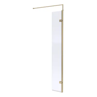 Wetroom 8mm Toughened Safety Glass Hinged Return Screen and Support Bar - 300mm x 1850mm - Brush