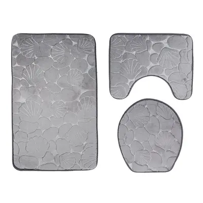 (Grey) 3pcs Embossing Bath Mat for Bathroom Memory Foam Bathroom Carpet Mat Toilet Mat Bathroom 