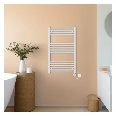 (White, 1000x600mm) NRG Prefilled Thermostatic Electric Straight Heated Towel Rail Radiator