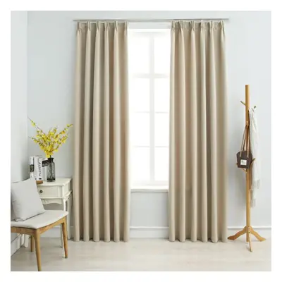 vidaXL 2x Blackout Curtains with Hooks Beige 245cm Blind Drape Window Covering