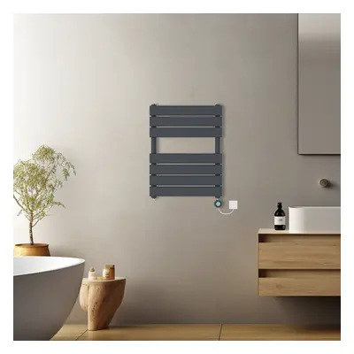 (Anthracite, 650x500mm) Prefilled Electric Flat Panel Heated Towel Rail Radiator Thermostatic WI