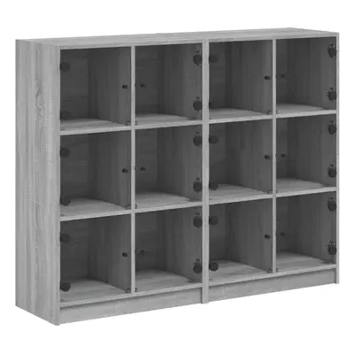 (grey sonoma) vidaXL Bookcase with Doors Bookshelf Storage Rack Cabinet Engineered Wood