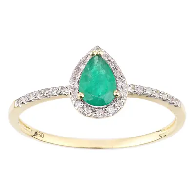 (M) Jewelco London 18ct Yellow Gold Pear Emerald and Diamond Teardrop Cluster Ring