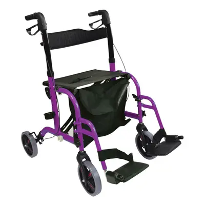 Purple Deluxe Aluminium Rollator and Transit Chair 2-in-1 Dual Function Walker