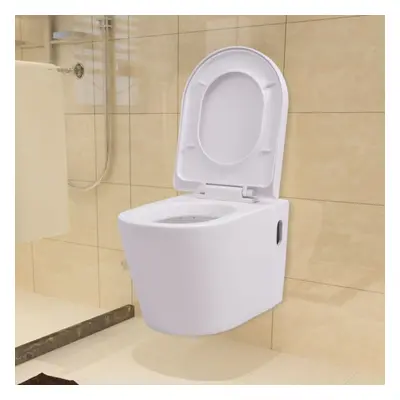 vidaXL Wall Hung Toilet Ceramic White Suspended Soft-close Bathroom Furniture