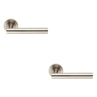 2x Straight Round Bar Handle on Round Rose Concealed Fix Satin Stainless Steel