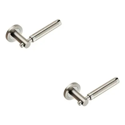 2x PAIR Sectional Round Bar Lever Concealed Fix Round Rose Polished Satin Steel