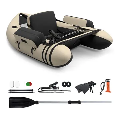 Inflatable Fishing Boat PVC Float Tube W/Pump, Flippers & Paddle (Beige)