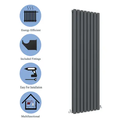 (Double, 1800x472mm) Anthracite Central Heating Oval Column Radiators