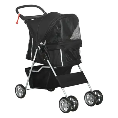 PawHut Pet Stroller Carrier Foldable Deluxe Jogger Walk Travel Dog Cat Black