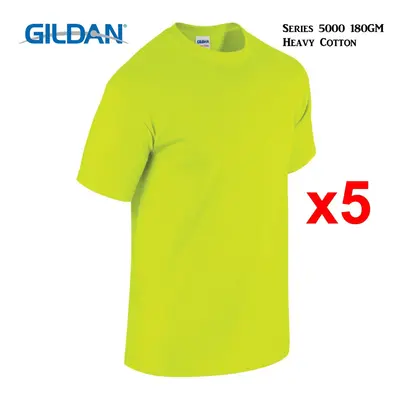 (2XL) Packs Gildan T-SHIRT Blank Plain Basic Tee Men Heavy Cotton (Safety Green)