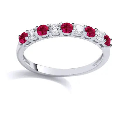 (R) Jewelco London Ladies Rhodium Plated Sterling Silver Ruby-Red CZ Alternating Eternity Ring -