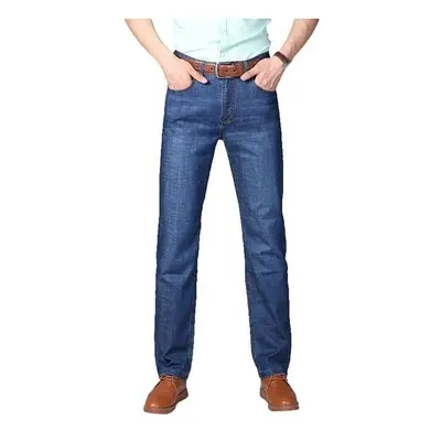 (32) Mens Summer High Rise Loose Business Cotton Blue Jeans