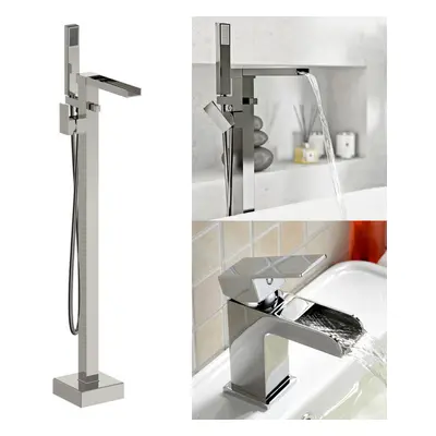 Origin Freestanding Waterfall Bath Shower Tap, Basin Mixer Tap & Waste Chrome