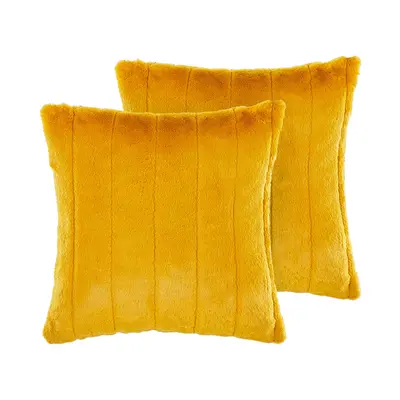 Set of Faux Fur Cushions x cm Yellow PUMILA