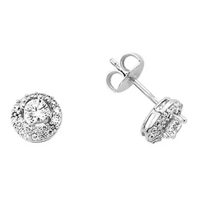 Jewelco London Ladies Sterling Silver Cubic Zirconia Halo Stud Earrings - GVE396