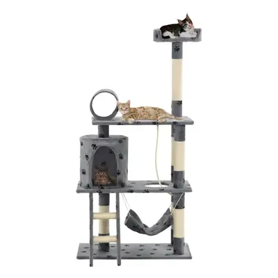 vidaXL Cat Tree with Sisal Scratching Posts 140cm Grey Paw Prints Play Tower