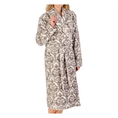 (Grey, Medium - UK 12/14) Slenderella Ladies Damask Waffle Fleece Shawl Collar Dressing Gown